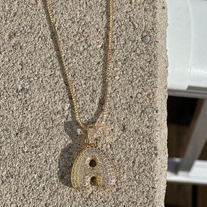 Bubble Letter Initial Necklace “A”